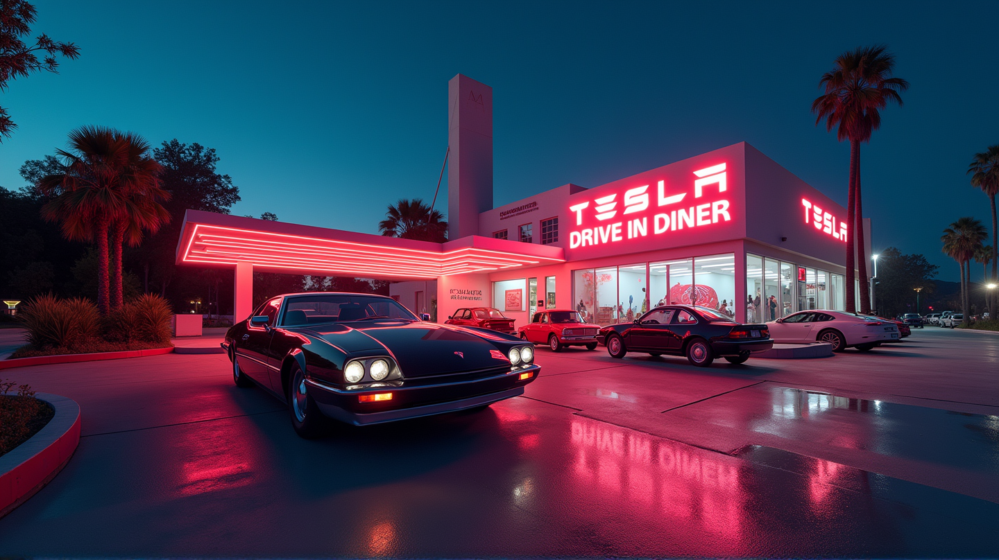 Teslan Hollywood Drive-In: Futuristinen Seos Ruokailusta ja Viihteestä