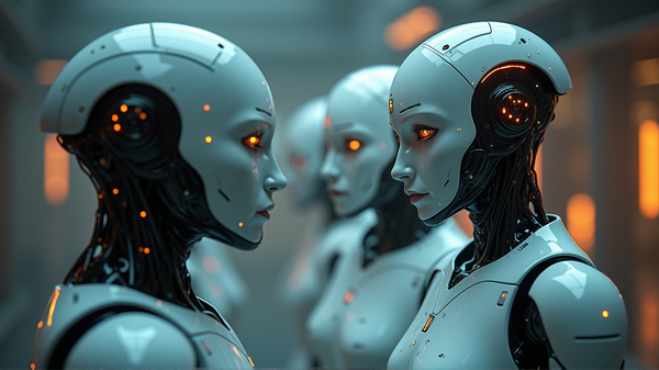 Kaksi robottia pohdiskelevat ihmisten outoa perintöä